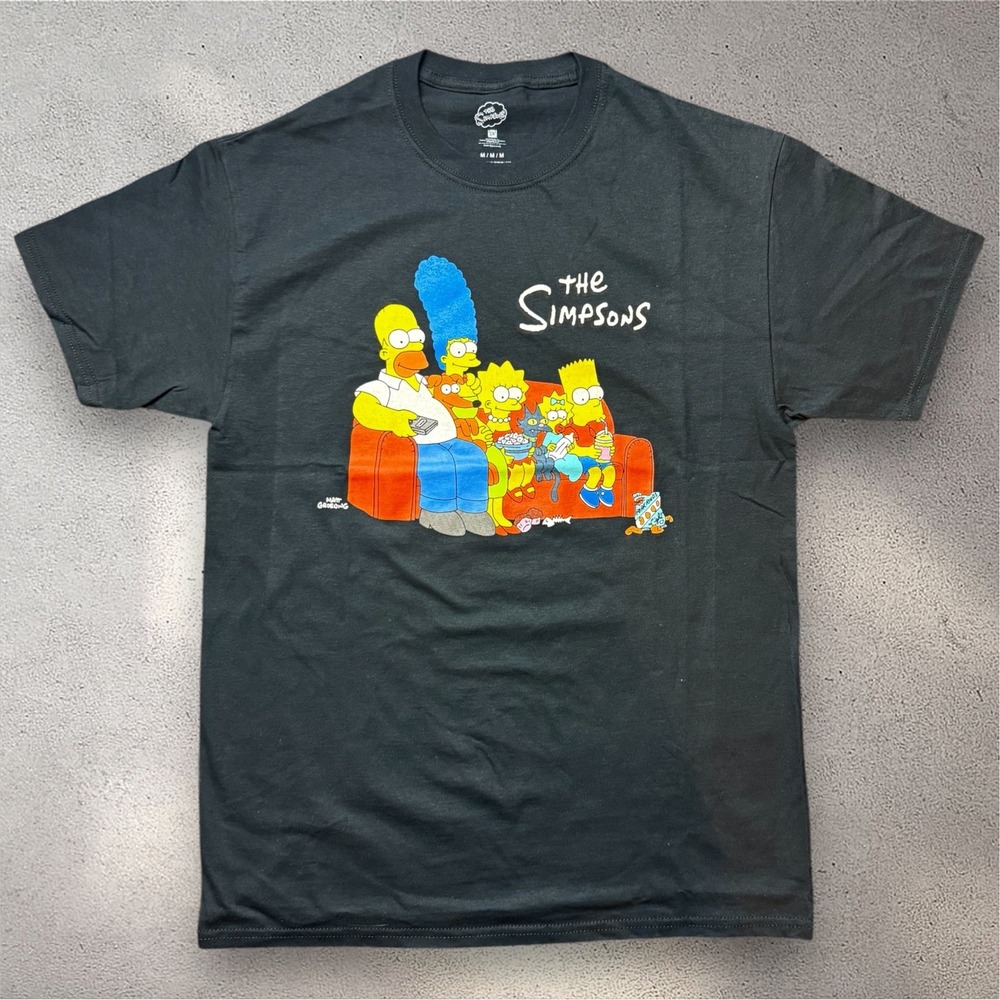 The Simpsons Couch Family Graphic T-Shirt Mens Medium Black Mad Engine Cotton
